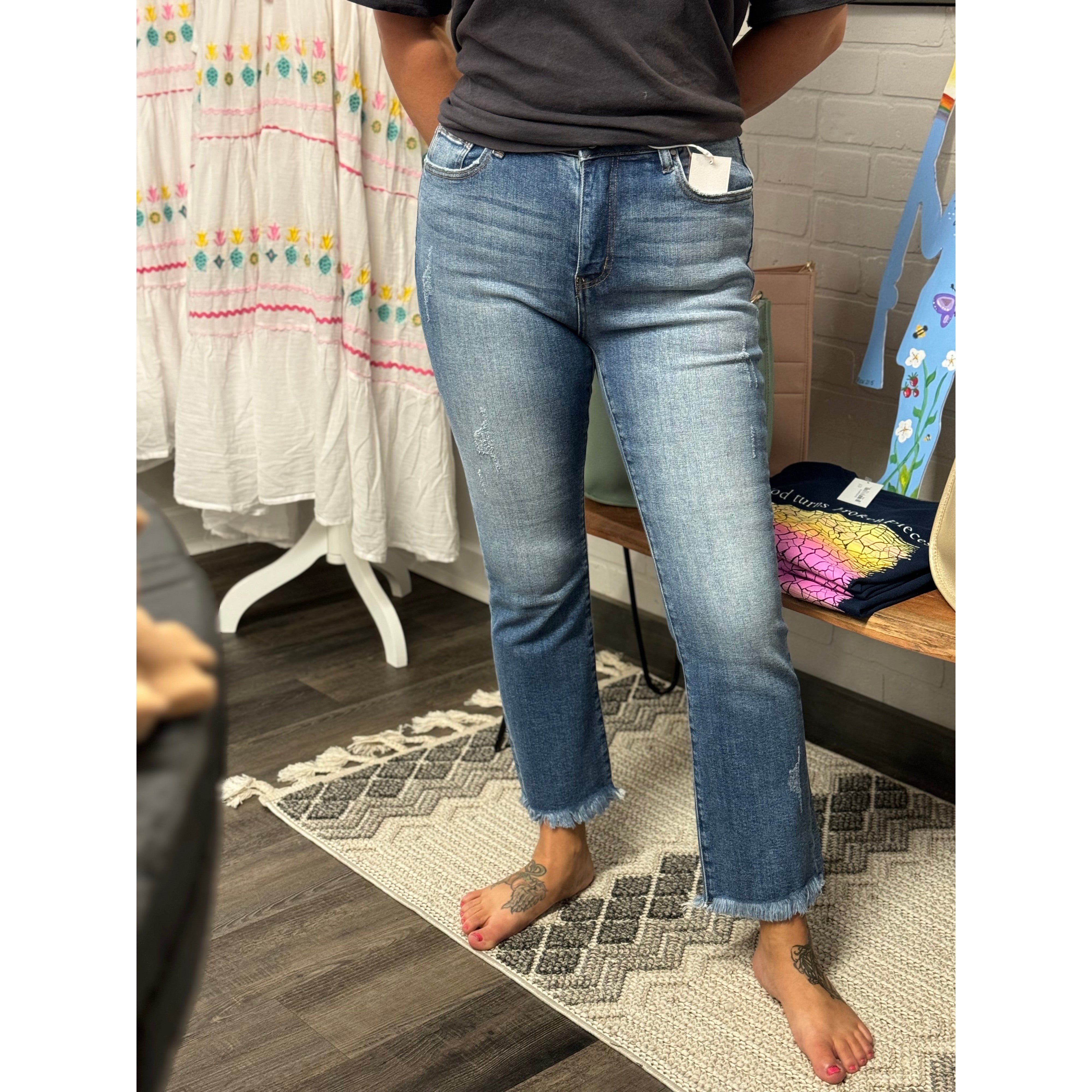 Raw Hem Cropped Straight Jeans by Risen