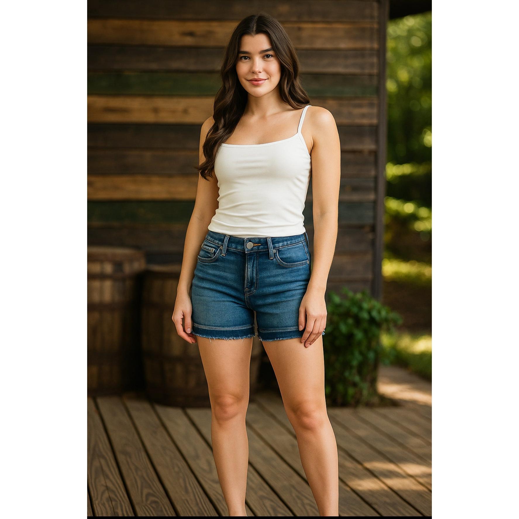 Judy Blue~Tummy Control Vintage Wash Release Hem Shorts