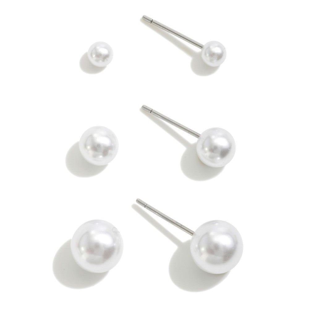 Earrings Pearl Studs Set Of Three