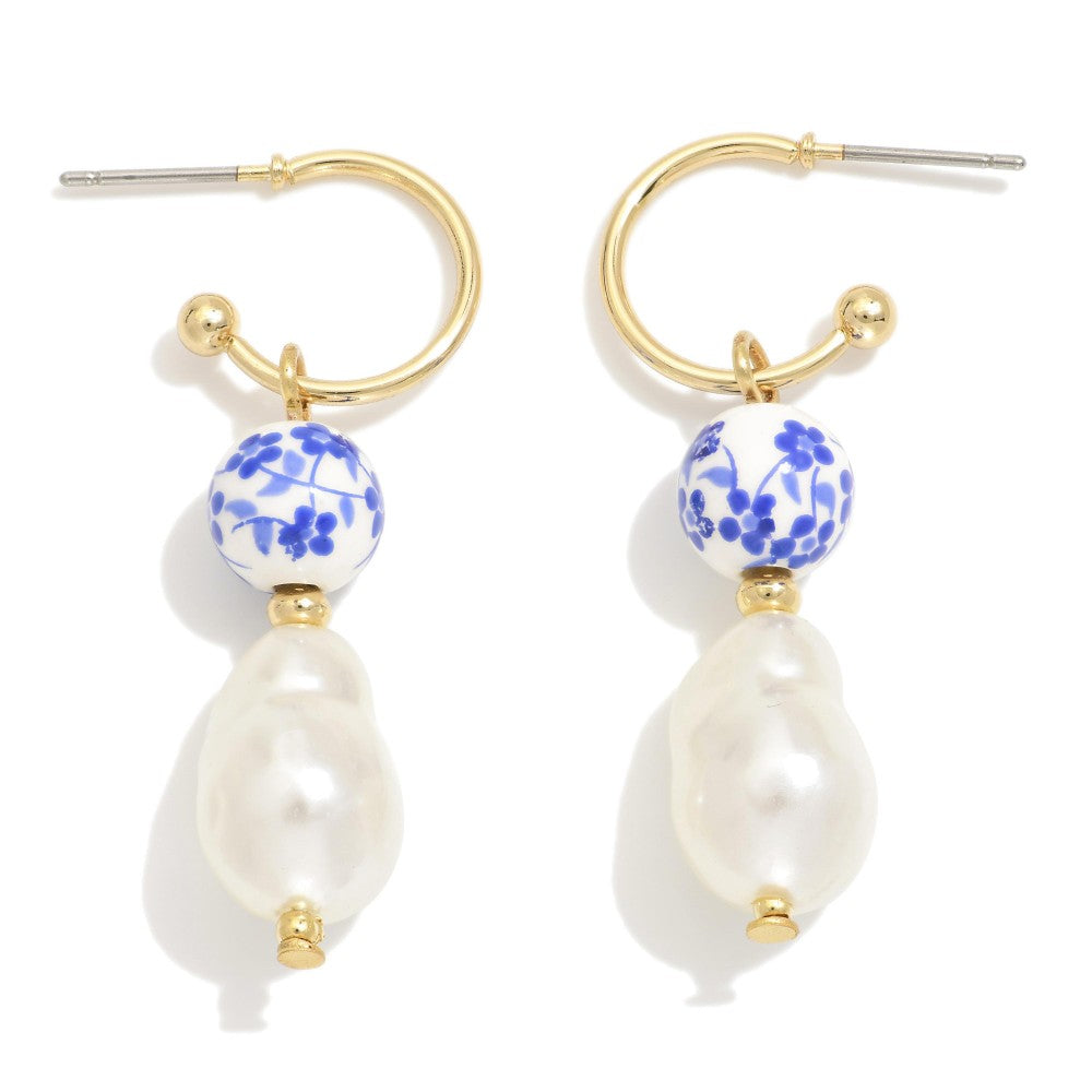 Earrings Pearl Chinoiserie Bead