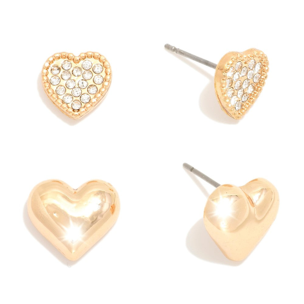 Earrings Heart Set Of Two Gold Tone