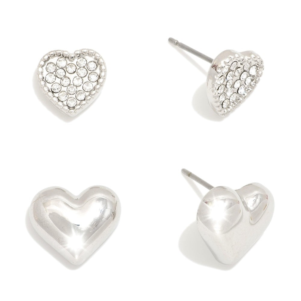 Earrings Heart Set Of Two Silver Tone