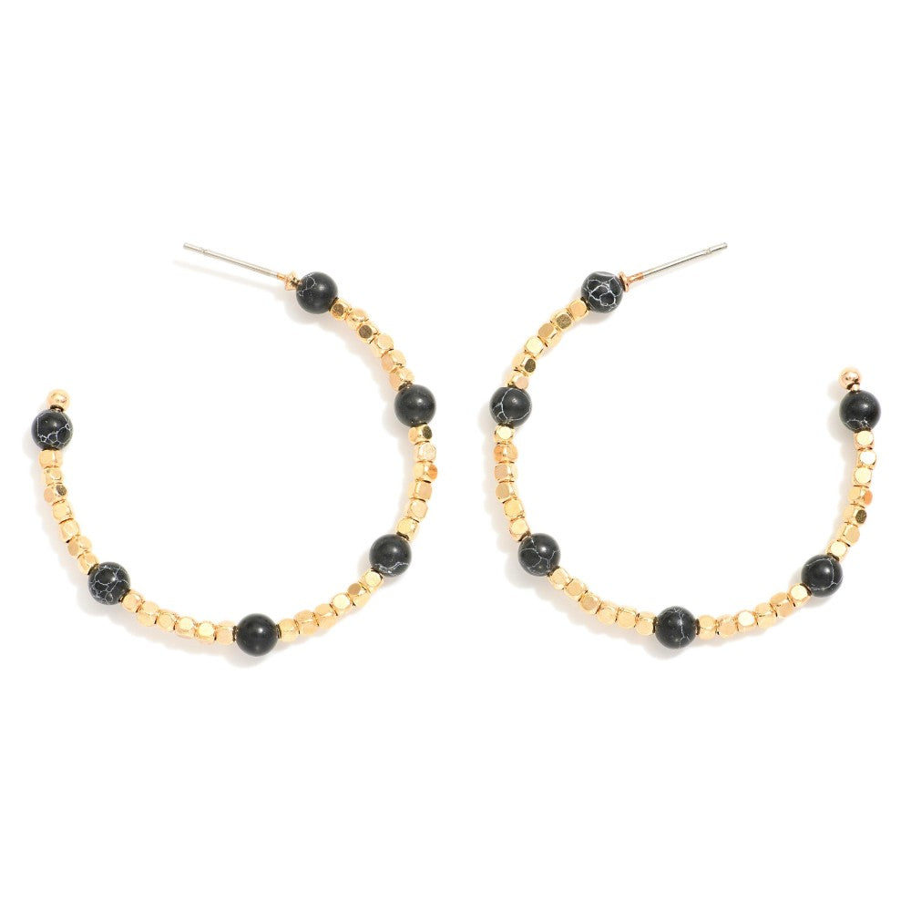 Earrings Black Bead Hoop