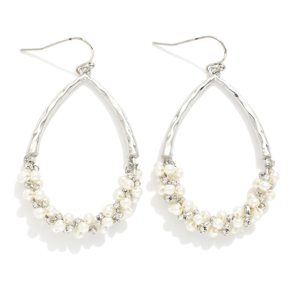 Earrings Hoops Pearl Clusters Silver Tone
