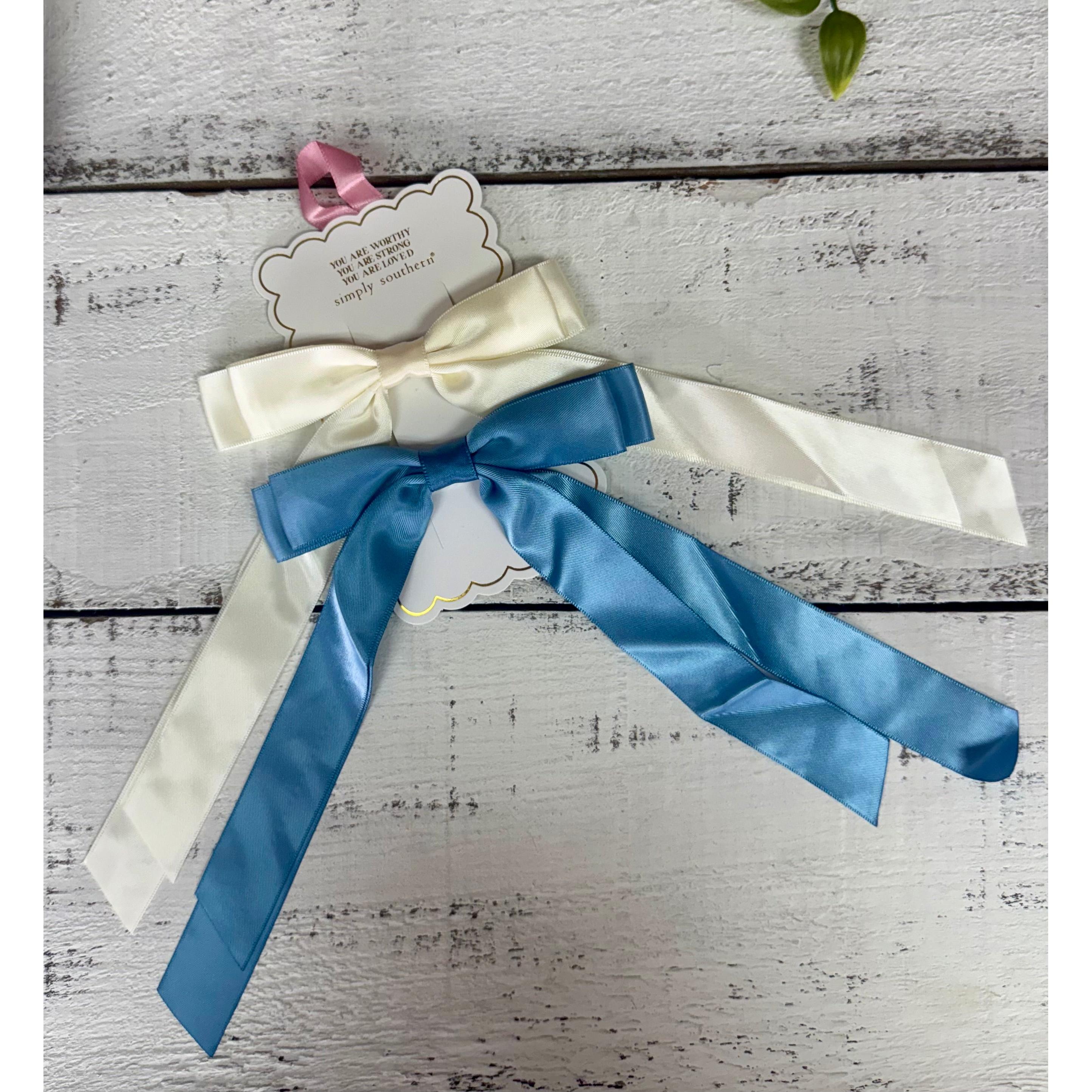 Hair Bow Set~Cream/Blue~Simply Southern