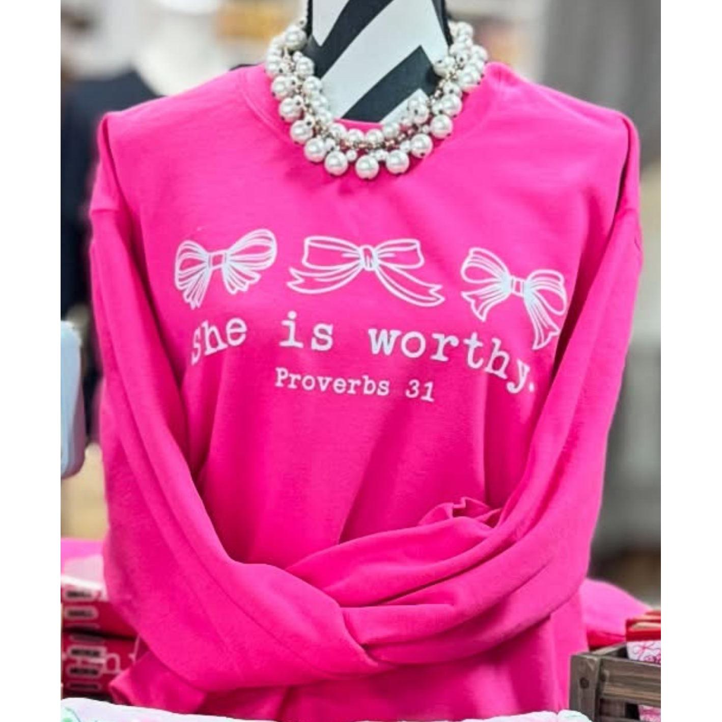 She Is Worthy Pink Sweatshirt