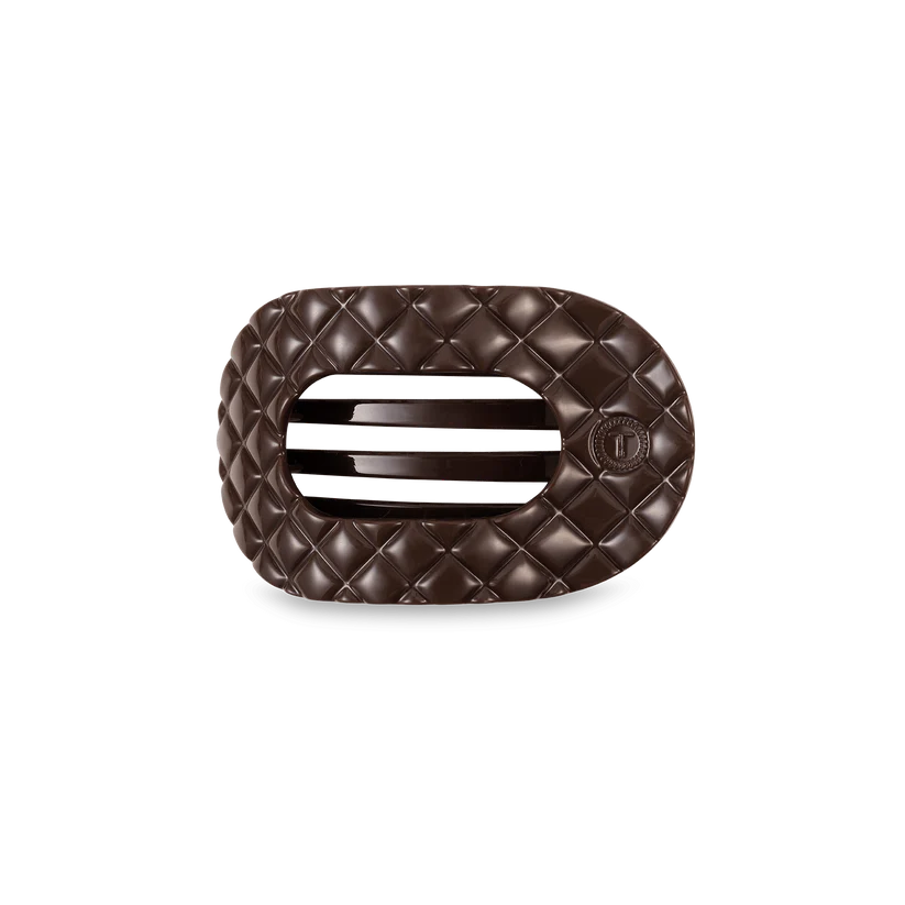 Teleties Small Round Flat Hair Clip~Truly Taupe Quilted