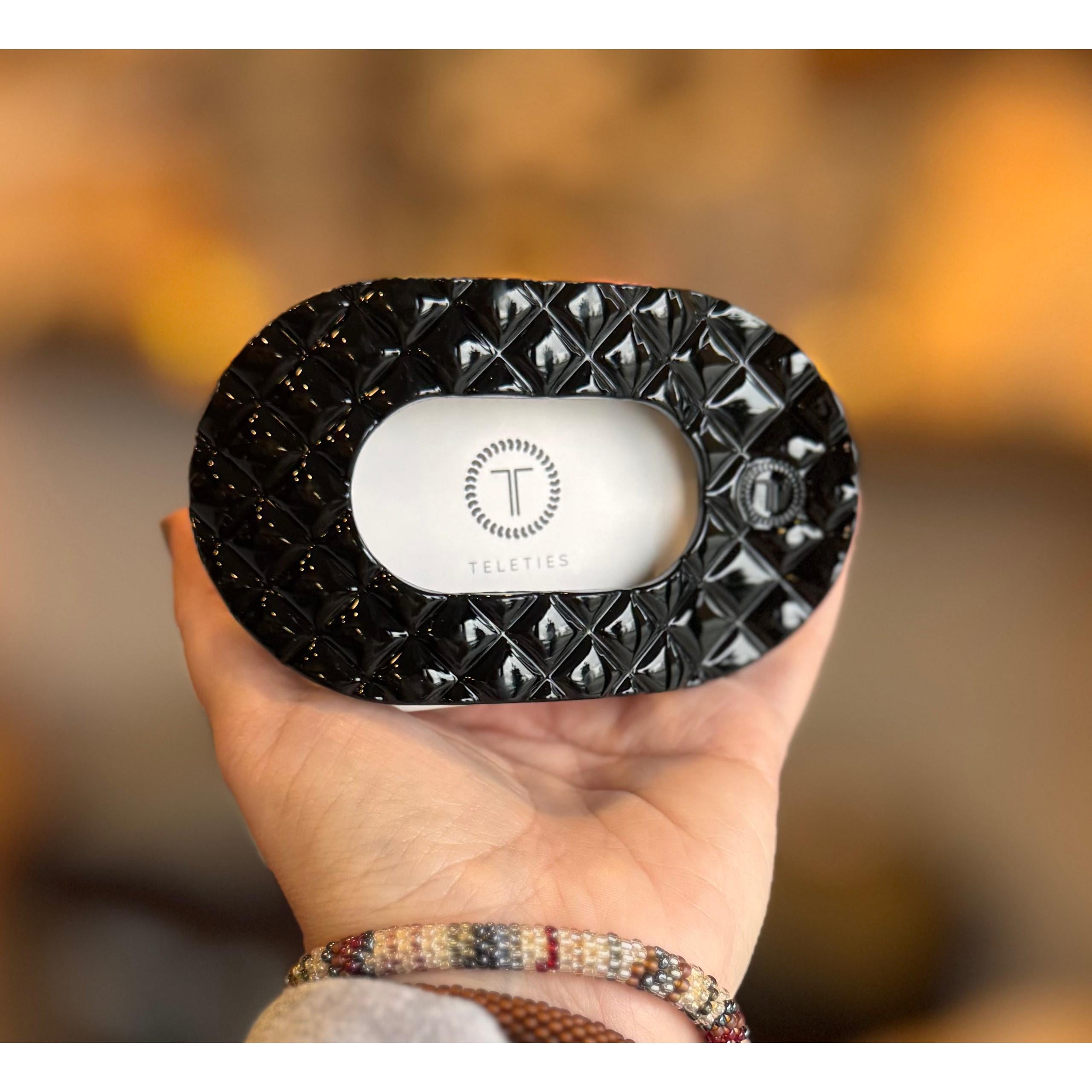 Teleties Large Flat Round Hair Clip~Jet Black Quilted