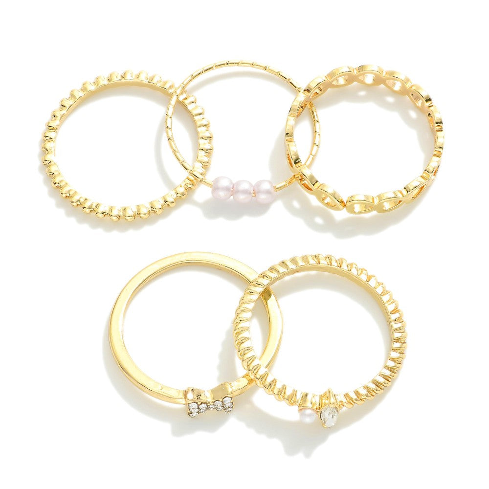 Stackable Ring Set Rhinestone Pearls