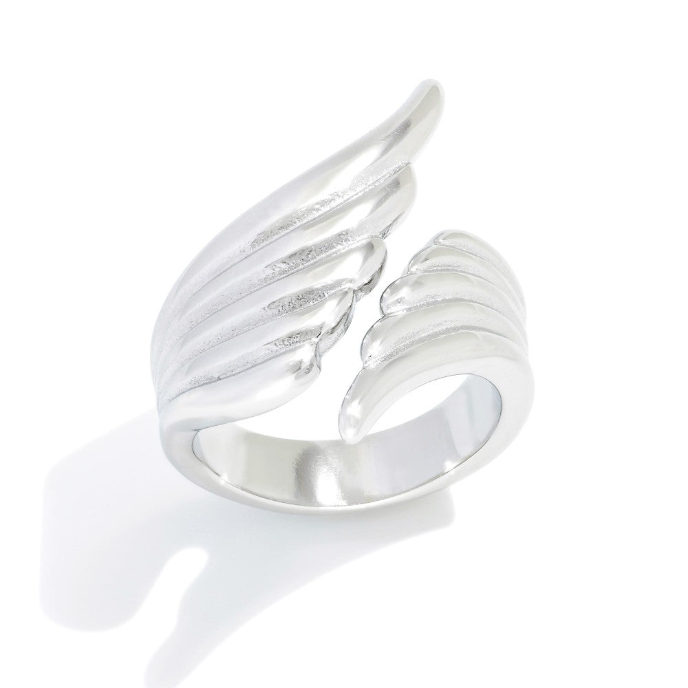 Ring Feather Wrap Silver Tone