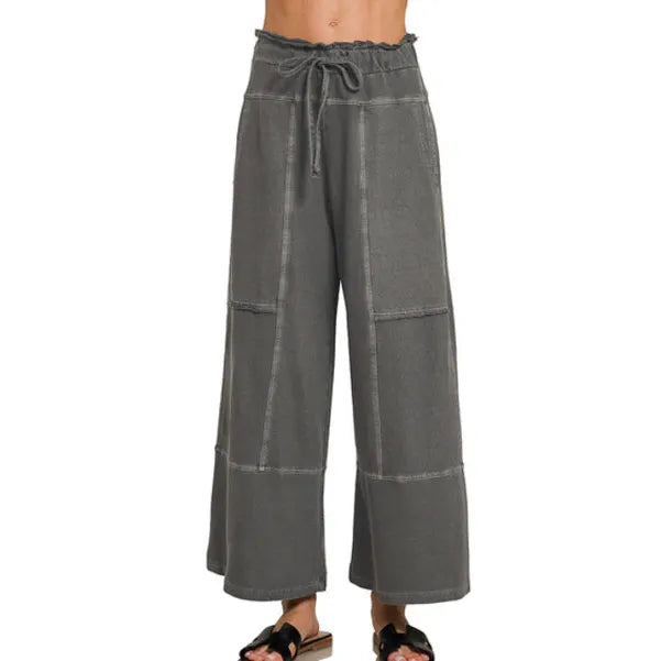 Zenana Exposed Seam Wide Leg Pants~Black
