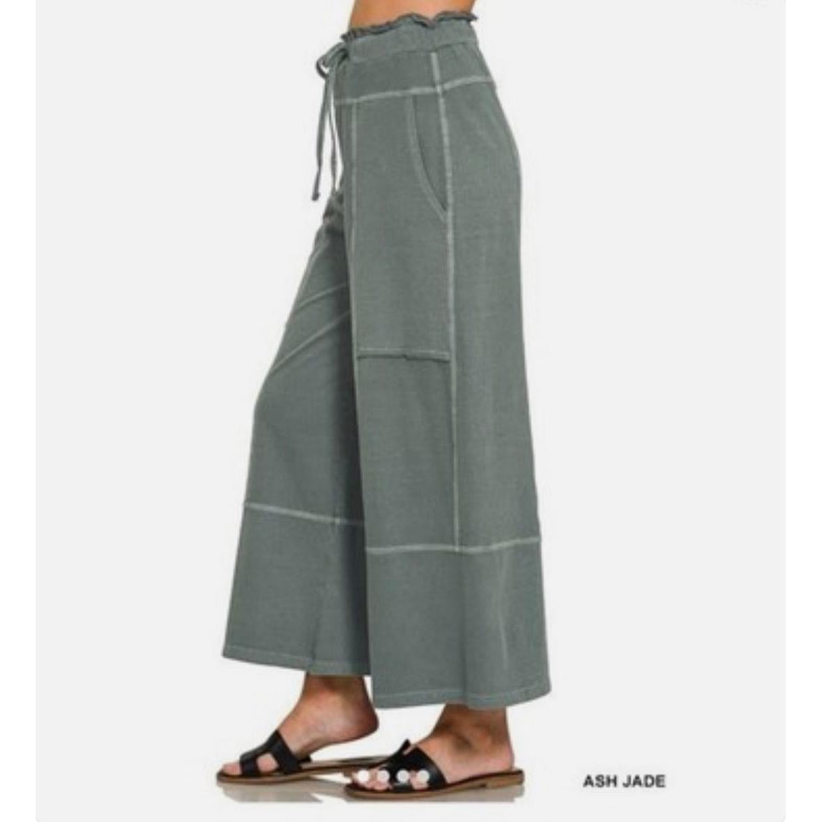 Zenana Exposed Seam Wide Leg Pants~Jade